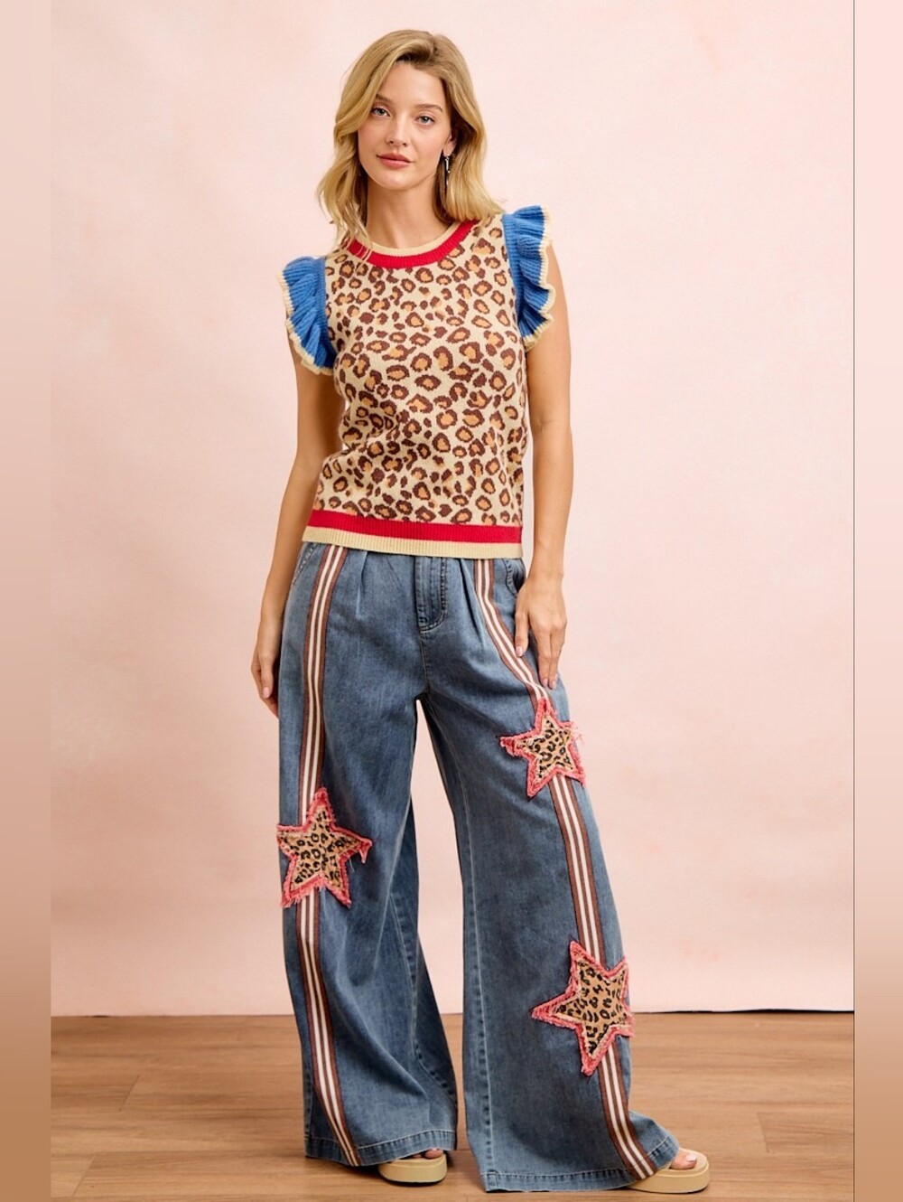 BiBi 4th Of July Leopard Ruffled Detail Knit Top- FAST SHIPPING!! - Picture 7 of 13